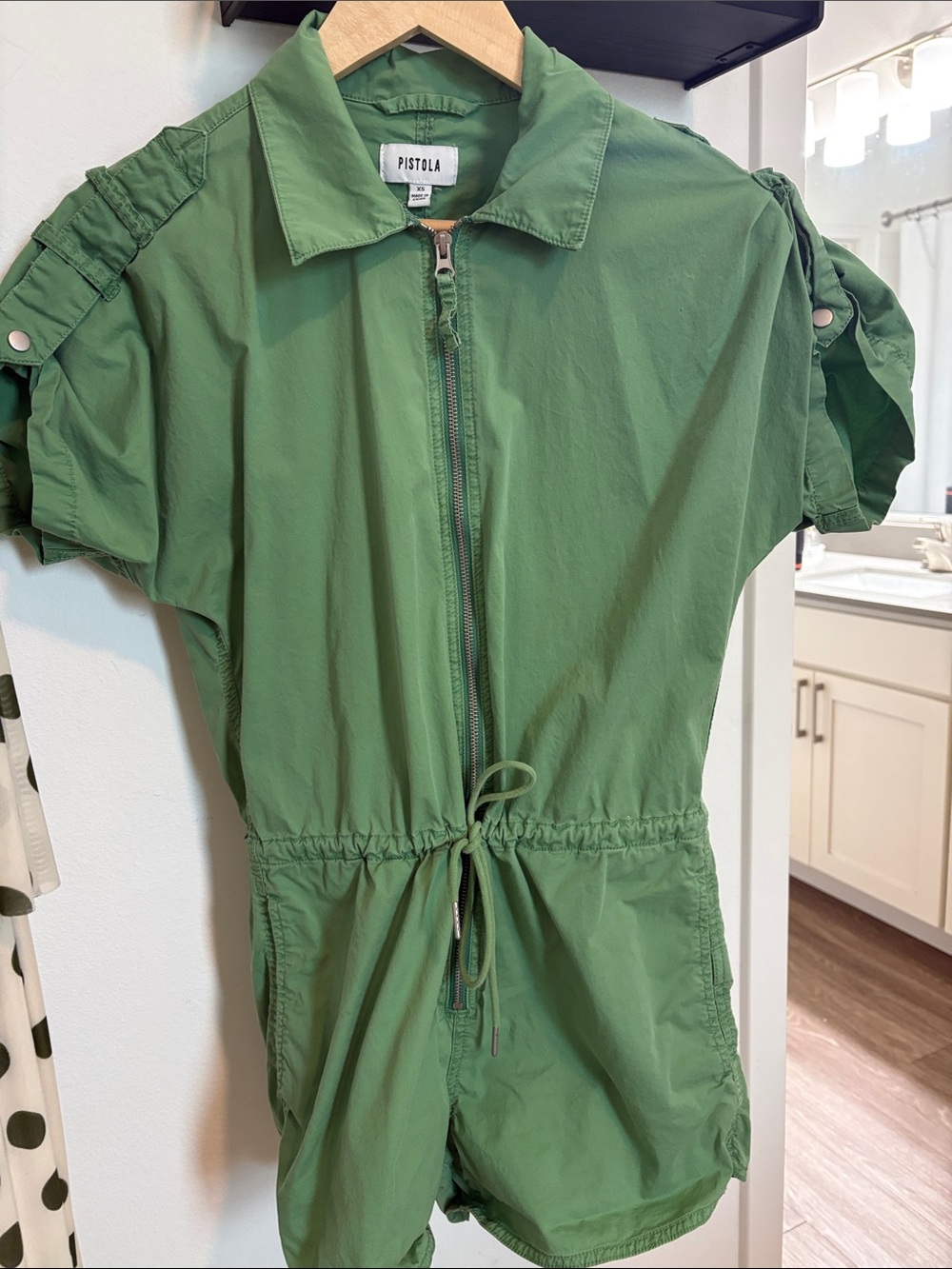 pistola Olive Green Kids Utility Romper with Front Zip